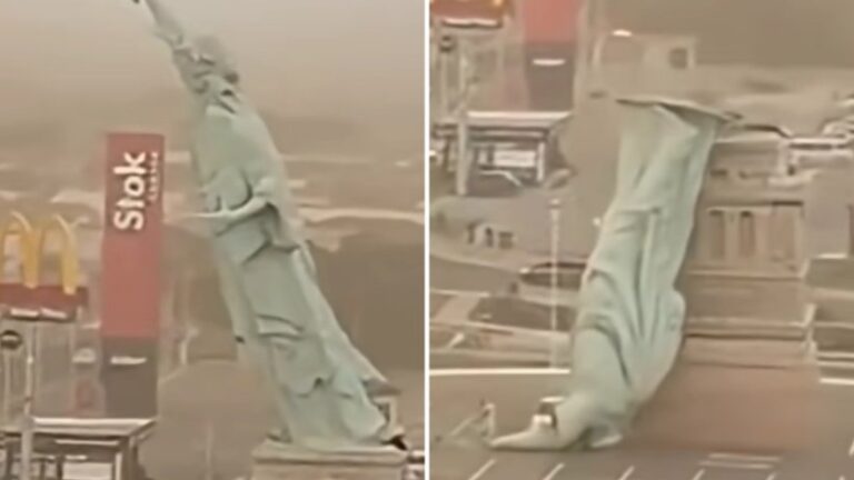 В Бразилии упала Статуя Свободы: 24-метровую конструкцию снесло сильным ветром (видео)»>